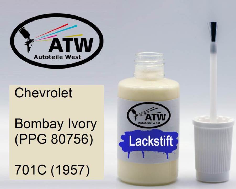 Chevrolet, Bombay Ivory (PPG 80756), 701C (1957): 20ml Lackstift, von ATW Autoteile West.